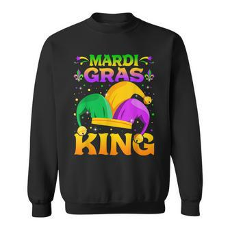 Mardi Gras King Funny Carnival Party Mask Beads Jester Sweatshirt - Seseable