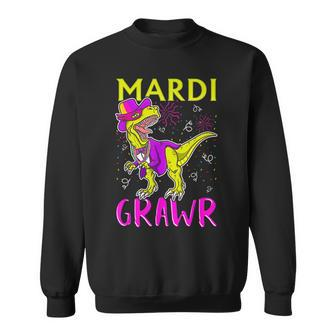 Mardi Grawr Dinosaur T Rex Mardi Gras Carnival Jester Hat Sweatshirt - Seseable