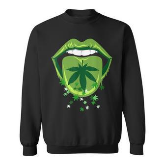 Marijuana Smoker Pot Leaf Tongue Green Lips Love Weed Sweatshirt | Mazezy
