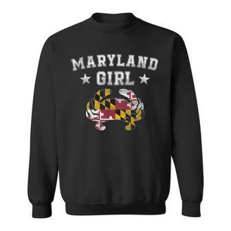 Maryland Girl Flag Blue Crab T - State Pride Retro Sweatshirt | Mazezy