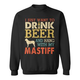 Mastiff Dad Drink Beer Hang With Dog Funny Men Vintage Sweatshirt - Seseable
