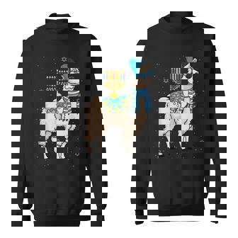 Menorah Hanukkah Llama Cute Alpaca Chanukah Christmas Pajama V8 Men Women Sweatshirt Graphic Print Unisex - Thegiftio