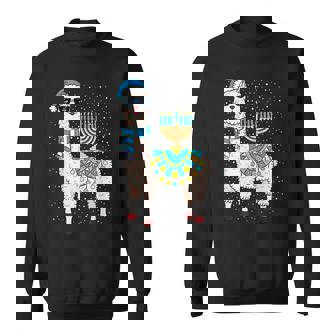 Menorah Hanukkah Llama Cute Alpaca Chanukah Christmas Pajama V9 Men Women Sweatshirt Graphic Print Unisex - Thegiftio