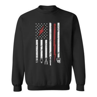 Mens American Electritian Usa Flag Patriot Handyman Dad Birthday Sweatshirt - Seseable