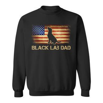 Mens Black Lab Dad Vintage American Flag Patriotic Dog Lover Sweatshirt - Seseable