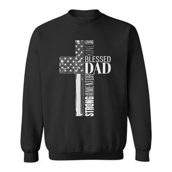 Mens Christian Blessed Dad American Flag Religious Fathers Day Sweatshirt - Thegiftio UK