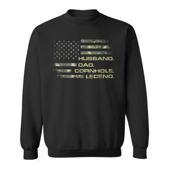 Mens Cornhole Husband Dad Cornhole Legend American Flag Sweatshirt | Mazezy