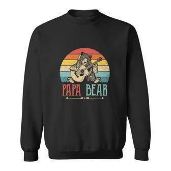 Mens Cute Papa Bear Vintage Fathers Day Retro Dad Guitar Sweatshirt - Monsterry AU