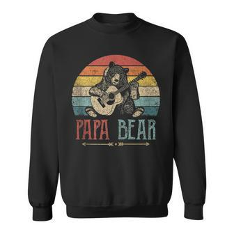 Mens Cute Papa Bear Vintage Fathers Day Retro Dad Guitar Sweatshirt - Seseable