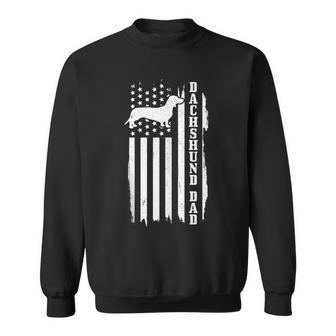 Mens Dachshund Dad Vintage American Flag Patriotic Weiner Dog Sweatshirt - Seseable
