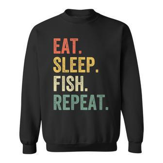 Mens Eat Sleep Fish Repeat Funny Fishing Fisherman Vintage Men Women Sweatshirt Graphic Print Unisex - Thegiftio UK