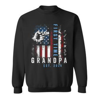 Mens First Time Daddy New Dad Est 2024 Fathers Day Flag Usa Sweatshirt - Thegiftio UK