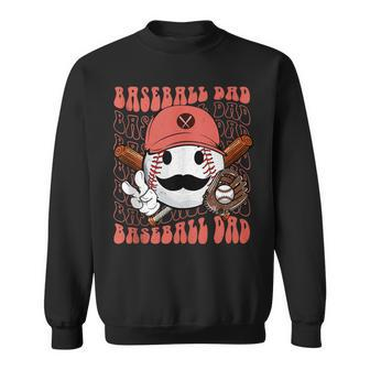 Mens Groovy Softball Baseball Dad Daddy Hippie Face Fathers Day Sweatshirt - Thegiftio UK