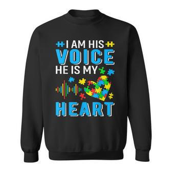 Mens I Am His Voice He Is My Heart Autism Awareness Autism Dad Sweatshirt | Mazezy