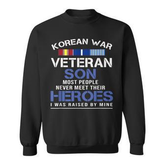 Mens Korean War Veteran Son Heroes I Was Raised By Mine Men Women Sweatshirt Graphic Print Unisex - Seseable