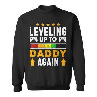 Mens Leveling Up To Daddy Again Funny Dad Pregnancy Announcement Sweatshirt - Seseable