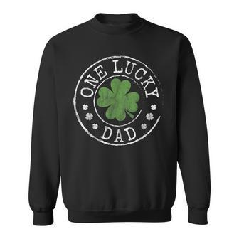 Mens One Lucky Dad Father Funny Irish Shamrocks St Patricks Day Sweatshirt - Thegiftio