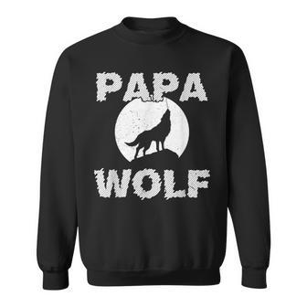 Mens Papa Wolf Cool Dad Daddy Dada Pops Fathers Day Gift Idea Men Women Sweatshirt Graphic Print Unisex - Seseable