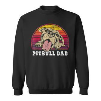 Mens Pitbull Dad Smiling Pittie On Vintage Sunset Pitbull Dad Sweatshirt - Seseable