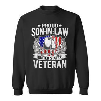 Mens Proud Son-In-Law Of Us Veteran Dog Tag Military Family Gift Men Women Sweatshirt Graphic Print Unisex - Seseable