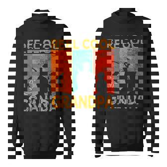 Mens Reel Cool Grandpa Fishing Daddy Vintage Grandpa Fathers Day Men Women Sweatshirt Graphic Print Unisex - Seseable