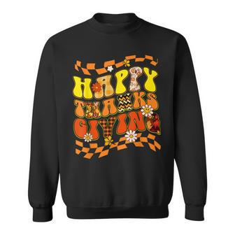 Mens Retro Groovy Happy Thanksgiving Autumn Fall Funny Turkey Day Men Women Sweatshirt Graphic Print Unisex - Thegiftio UK