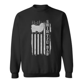 Mens Shih Tzu Dad American Flag Vintage Patriotic Shih Tzu Dog Sweatshirt - Seseable