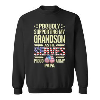 Mens Supporting My Grandson As He Serves - Proud Army Papa Gift Men Women Sweatshirt Graphic Print Unisex - Seseable