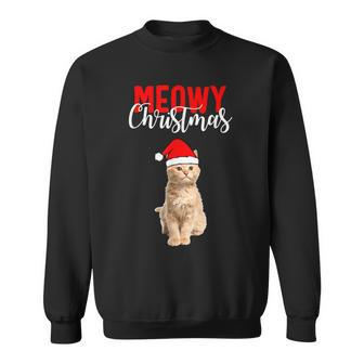 Meow Christmas Cat Lover Santa Hat Men Women Sweatshirt Graphic Print Unisex - Seseable