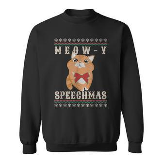 Meow-Y Speechmas Christmas Cat Funny Cat Love Pajama Xmas Men Women Sweatshirt Graphic Print Unisex - Seseable