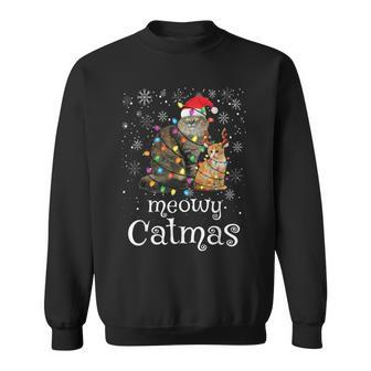 Meowy Catmas Funny Santa Cat Merry Christmas Cat Lover Men Women Sweatshirt Graphic Print Unisex - Seseable