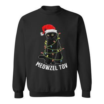 Meowzel Tov Black Cat Hanukkah Christmas Lights Cats Lover Men Women Sweatshirt Graphic Print Unisex - Seseable