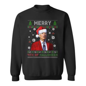 Merry 4Th Of Halloween Funny Biden Ugly Christmas Sweater V5 Men Women Sweatshirt Graphic Print Unisex - Thegiftio UK