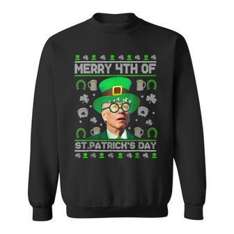 Merry 4Th Of St Patricks Day Joe Biden Leprechaun Hat Ugly Sweatshirt - Thegiftio UK