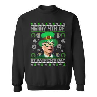 Merry 4Th Of St Patricks Day Joe Biden Leprechaun Hat Ugly Sweatshirt | Mazezy