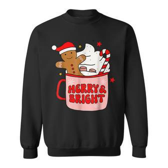 Merry & Bright Christmas Cup Gingerbread Candy Cane Xmas Men Women Sweatshirt Graphic Print Unisex - Seseable