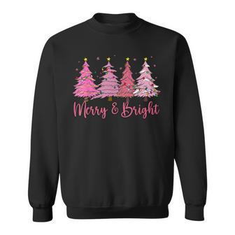 Merry And Bright Pink Christmas Tree Merry Christmas Men Women Sweatshirt Graphic Print Unisex - Thegiftio UK