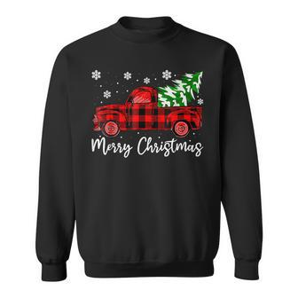 Merry Christmas Buffalo Plaid Red Truck Tree Funny Xmas Men Women Sweatshirt Graphic Print Unisex - Seseable