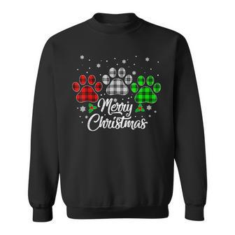 Merry Christmas Buffalo Plaid Red White Green Dog Paws Men Women Sweatshirt Graphic Print Unisex - Thegiftio UK