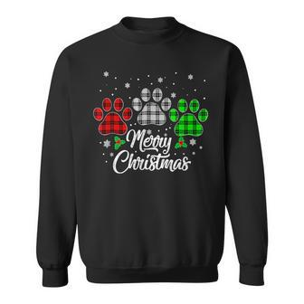 Merry Christmas Buffalo Plaid Red White Green Dog Paws V5 Men Women Sweatshirt Graphic Print Unisex - Thegiftio UK