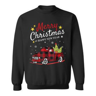 Merry Christmas Buffalo Truck Snowman Tree Red Plaid Xmas Men Women Sweatshirt Graphic Print Unisex - Seseable