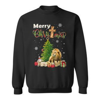 Merry Christmas Christian Lion Christmas Tree Xmas Sweatshirt - Seseable