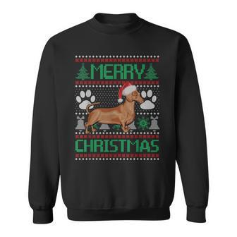 Merry Christmas Dachshund Funny Ugly Xmas Pajama Dog Lover Men Women Sweatshirt Graphic Print Unisex - Seseable