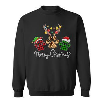 Merry Christmas Dog Paws Lights Buffalo Plaid & Leopard Xmas V4 Men Women Sweatshirt Graphic Print Unisex - Thegiftio UK