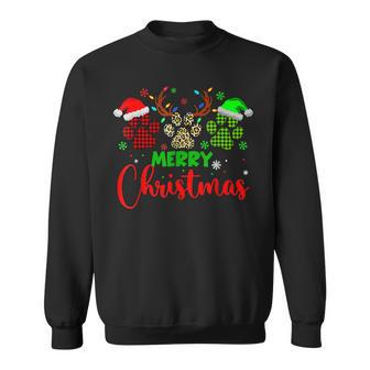Merry Christmas Dog Paws Santa Hat Reindeer Funny Family Men Women Sweatshirt Graphic Print Unisex - Thegiftio UK