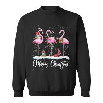 Merry Christmas Hat Santa Flamingo Light Snow Xmas Pajamas Men Women Sweatshirt Graphic Print Unisex - Thegiftio UK