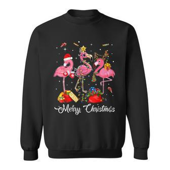 Merry Christmas Hat Santa Flamingo Light Snow Xmas Pajamas V2 Men Women Sweatshirt Graphic Print Unisex - Thegiftio UK
