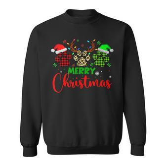 Merry Christmas Leopard Plaid Red Green Dog Paws V3 Men Women Sweatshirt Graphic Print Unisex - Thegiftio UK
