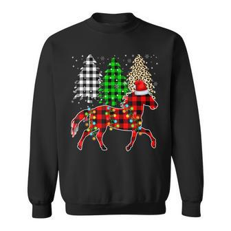 Merry Christmas Leopard Plaid Tree Funny Horse Animals Men Women Sweatshirt Graphic Print Unisex - Seseable