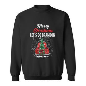 Merry Christmas Lets Go Brandon Red Truck Christmas Tree Sweatshirt - Monsterry